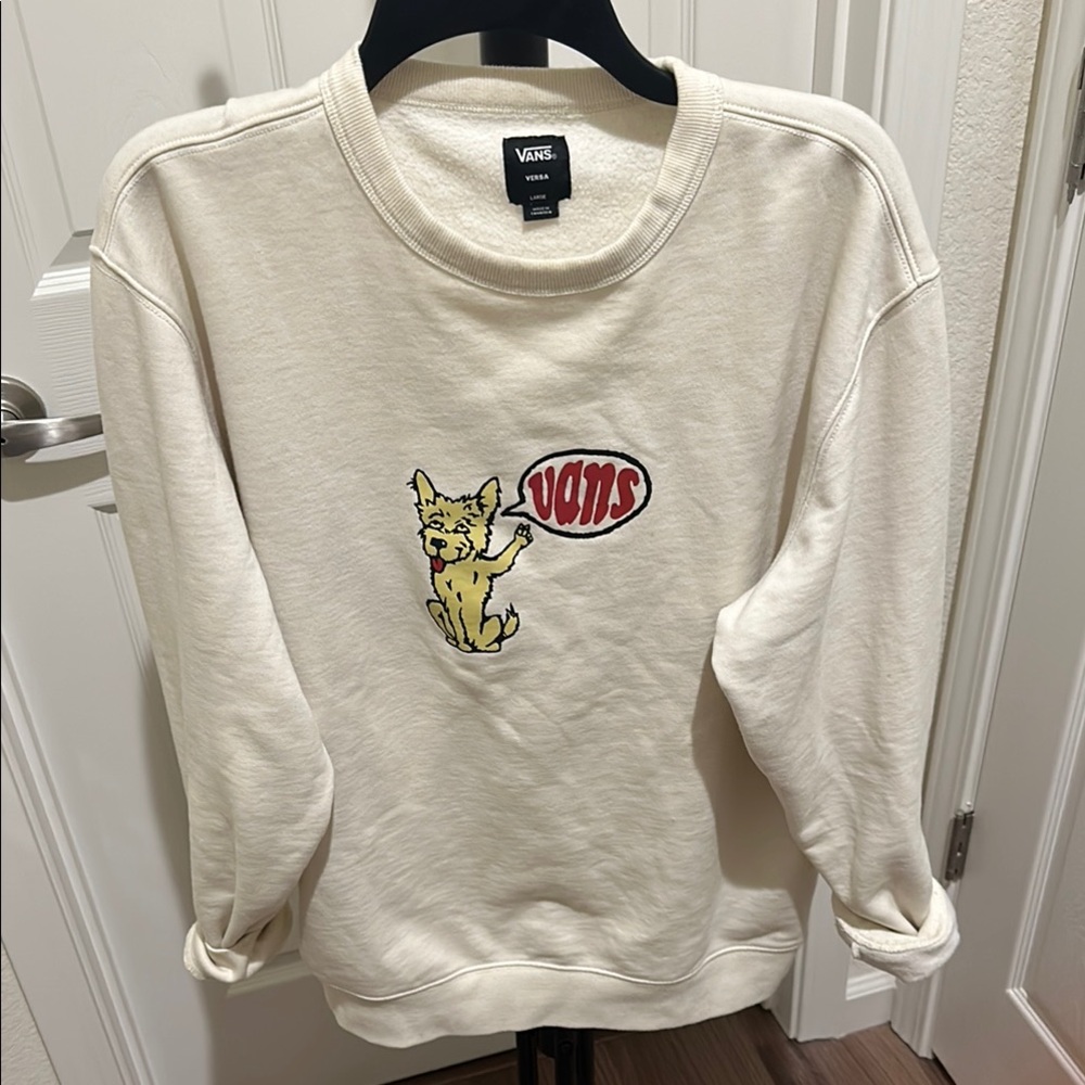 Vans Cream Sweatshirt with Cat Graphic